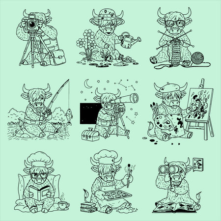 Vector set of illustrations of children in the style of the outline.のイラスト素材