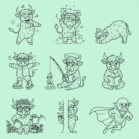 Vector set of cartoon characters. Cute farm animals with a book.のイラスト素材