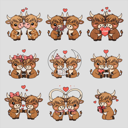 Cute cartoon cows in love, valentines day vector illustrationのイラスト素材