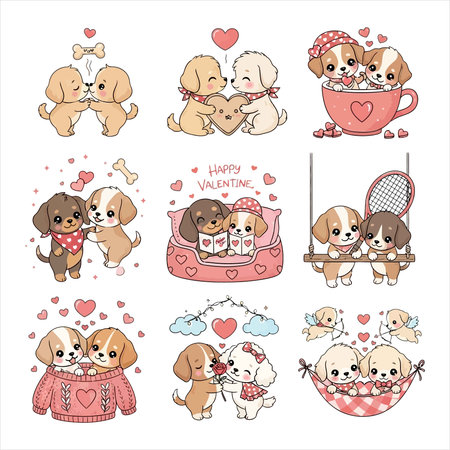 Set of cute dogs in love. Vector illustration isolated on white background.のイラスト素材