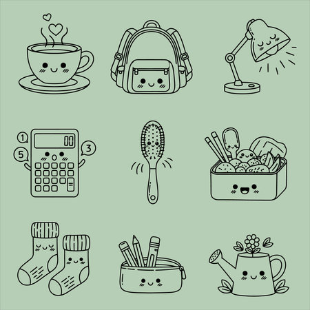 Cute set of hand drawn doodle school items. Vector illustration.のイラスト素材