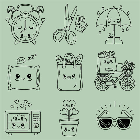 Cute hand drawn doodle set of objects and items. Vector illustration.のイラスト素材