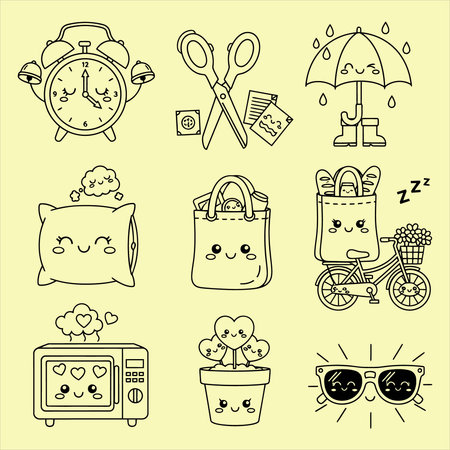 Cute set of cute doodle icons. Vector illustration.のイラスト素材