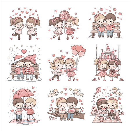 Cute cartoon children in love, valentine's day.のイラスト素材