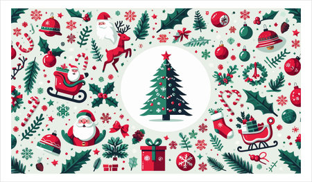 Merry Christmas and Happy New Year greeting card, vector illustration.のイラスト素材