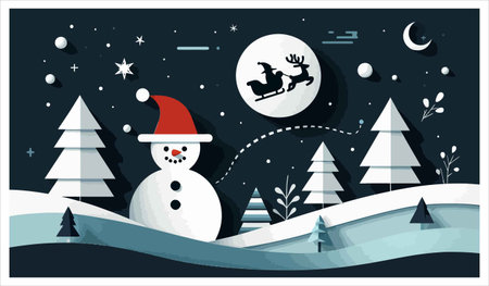Christmas and New Year greeting card. Vector illustration in flat style.のイラスト素材
