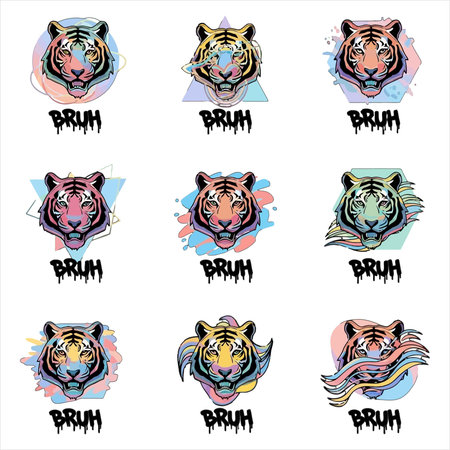 Tiger head icons set. Vector illustration isolated on white background.