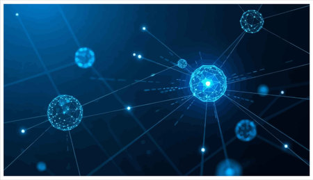 Abstract polygonal space low poly dark blue background with connecting dots and lines