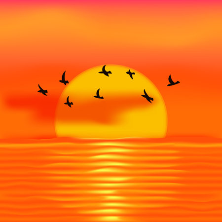 Illustration of the sunset in warm colorsのイラスト素材