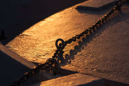 the ship with the dawn lightの写真素材