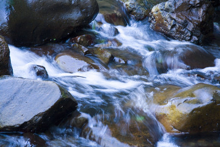 Water running over rocks in river