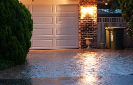 Home entrance at nightの写真素材