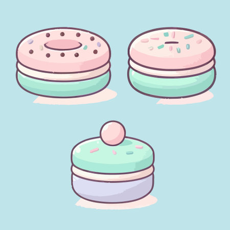Set of cute cartoon donuts. Vector illustration in a flat style.のイラスト素材
