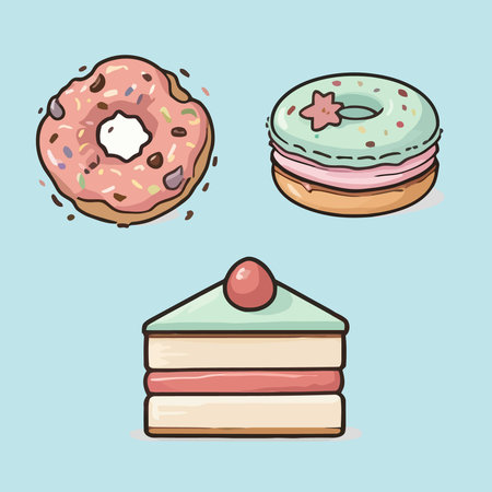 Set of different donuts. Vector illustration in a flat style.