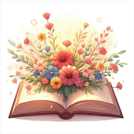 Open book with flowers on white background. Vector illustration for your designのイラスト素材