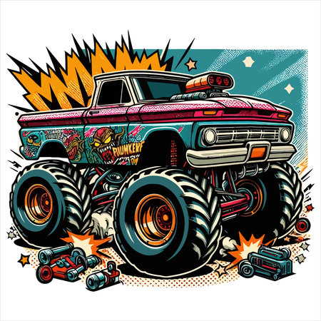 Vintage monster truck. Grunge background. Vector illustration.のイラスト素材