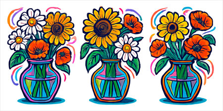 Bouquet of flowers in a vase. Vector illustration.のイラスト素材