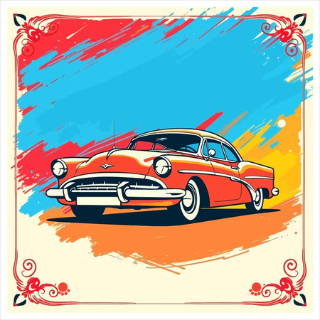 retro car on a grunge background, vector illustration for your designのイラスト素材