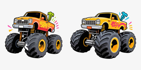 Cartoon monster trucks. Vector illustration of an off-road vehicle.のイラスト素材