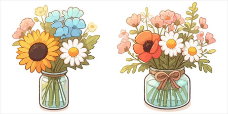 Bouquets of flowers in a vase. Vector illustration.のイラスト素材