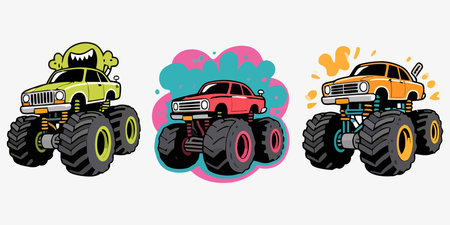 Set of 4x4 cars in cartoon style. Vector illustration.のイラスト素材