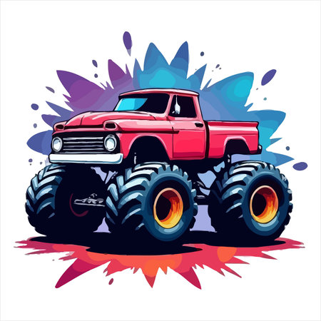 Vector illustration of a red monster truck on a grunge background.のイラスト素材