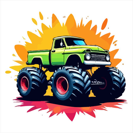 Vector illustration of a green monster truck on a white background. Vector illustration.のイラスト素材