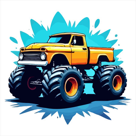 Vector illustration of a yellow off-road monster truck on a white backgroundのイラスト素材