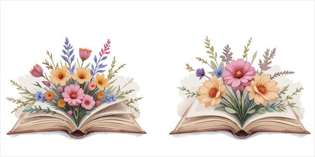 Open book with flowers. Vector illustration isolated on a white background.のイラスト素材