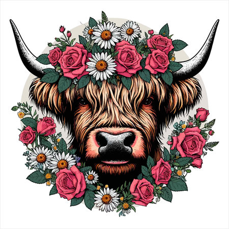 Bull head with flowers wreath. Vector illustration for your design.のイラスト素材