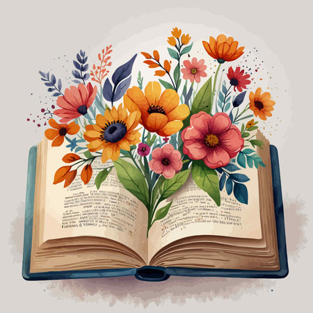 Open book with colorful flowers and leaves. Vector illustration for your designのイラスト素材