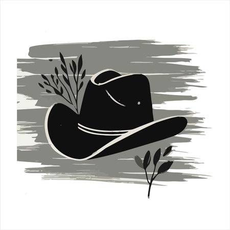 cowboy hat with leafs on grunge background. vector illustrationのイラスト素材