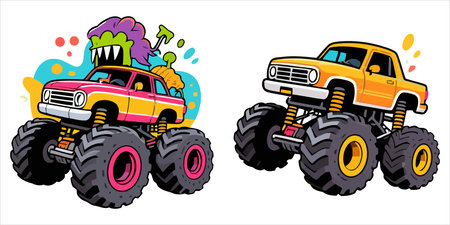 Cartoon monster trucks. Vector illustration isolated on a white background.のイラスト素材
