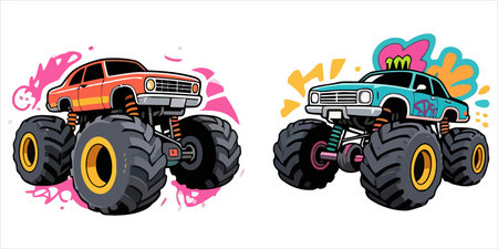 Illustration of the four-wheeler monster truck. Vector illustration.のイラスト素材