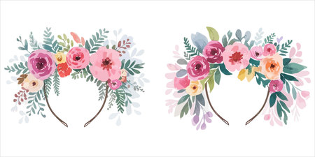 Floral wreaths with watercolor flowers. Vector illustration.のイラスト素材