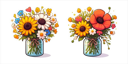 Bouquet of flowers in a vase. Vector illustration.のイラスト素材