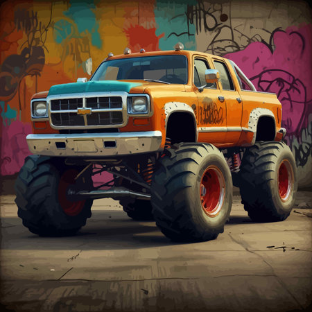 vintage monster truck on grunge background, vector illustration, eps10のイラスト素材
