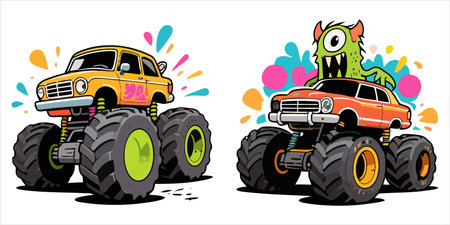Monster on four-wheeled off-road cars. Vector illustration.のイラスト素材