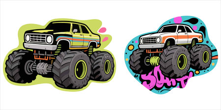 Illustration of a monster truck on a white background. Vector illustrationのイラスト素材
