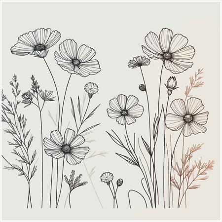 Set of wild flowers. Hand drawn vector illustration in vintage style.のイラスト素材