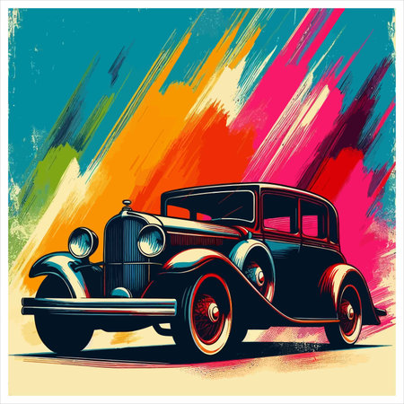 Vintage retro car on grunge background. Vector illustration for your design.のイラスト素材