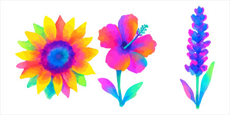 Set of watercolor flowers. Vector illustration isolated on white background.のイラスト素材