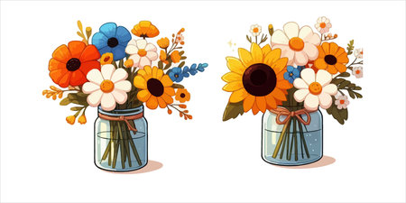Bouquet of flowers in a vase. Vector illustration.のイラスト素材