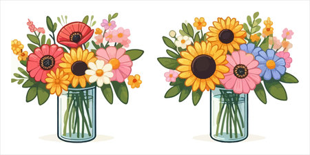 Bouquet of flowers in a vase. Vector illustration.のイラスト素材