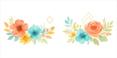 Set of hand drawn watercolor flowers. Colorful vector illustration.のイラスト素材