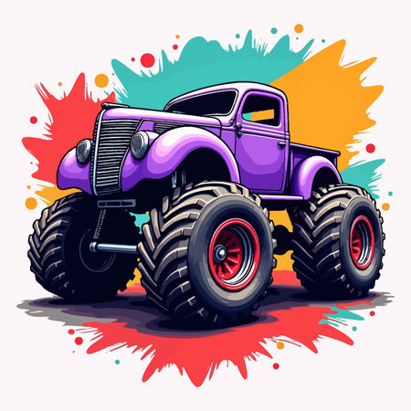Vintage Monster Truck on colorful grunge background. Vector illustration.のイラスト素材