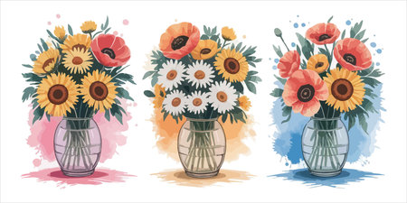 Bouquet of flowers in a vase. Vector illustration.のイラスト素材