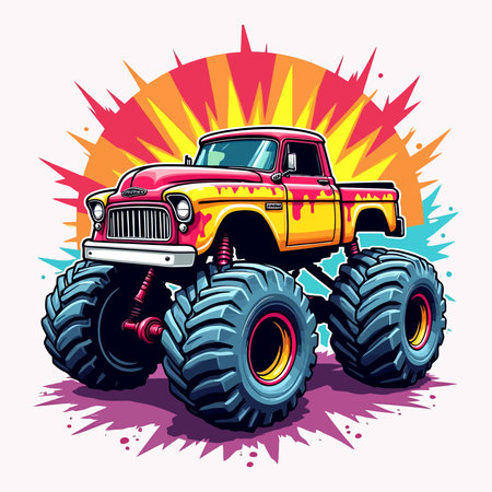 Vintage monster truck. Vector illustration for t-shirt design.のイラスト素材