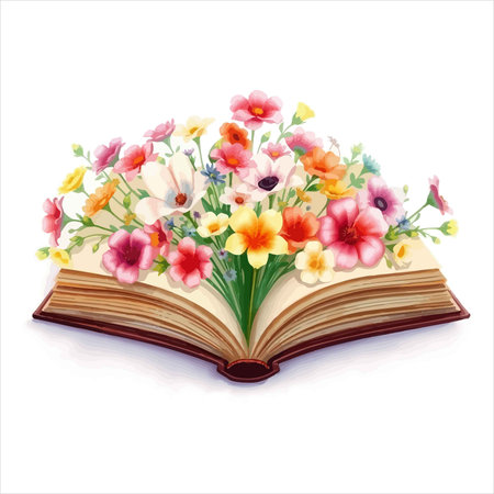 Open book with spring flowers on white background. Vector illustration for your designのイラスト素材