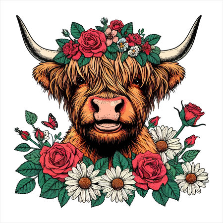 Bull head with flowers. Vector illustration for t-shirt, poster, print.のイラスト素材